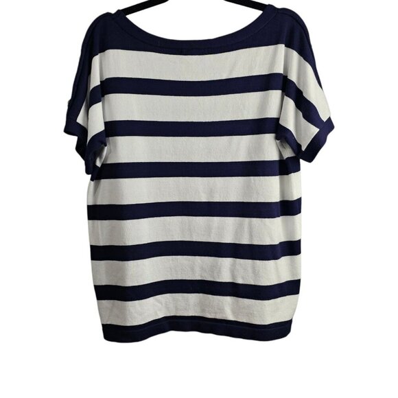 💎Cable & Gauge Knit Stripe Button Detail Navy And White Nautical Sweater Top - Picture 5 of 6